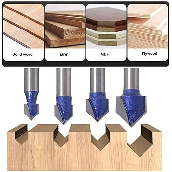 Eyech 4pcs 90 Degree V Groove Router Bit Set Carbide 1/4